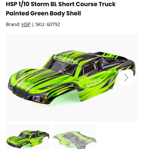 HSP 1/10 Storm BL Short Course Truck Painted Green Body Shell