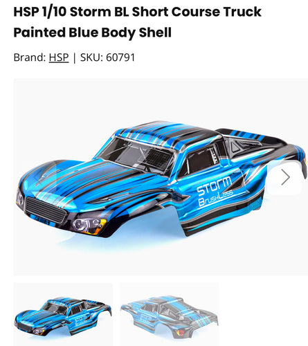HSP 1/10 Storm BL Short Course Truck Painted Blue Body Shell
