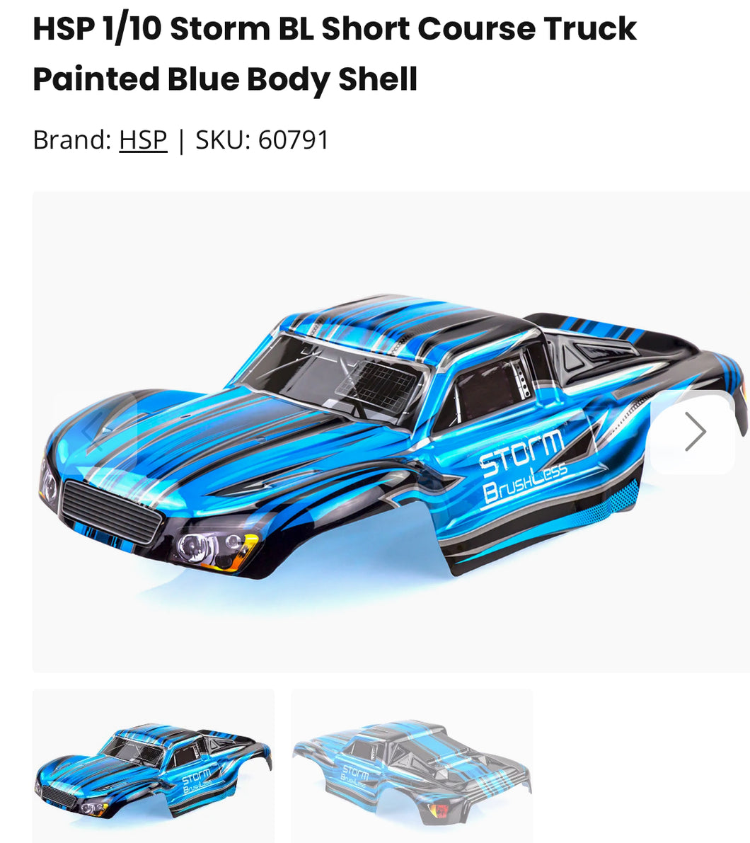 HSP 1/10 Storm BL Short Course Truck Painted Blue Body Shell