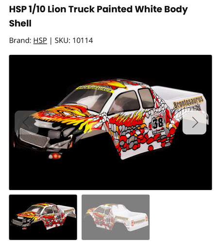 HSP 1/10 Lion Truck Painted White Body Shell