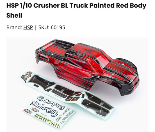HSP 1/10 Crusher BL Truck Painted Red Body Shell