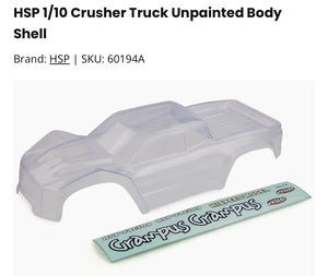 HSP 1/10 Crusher Truck Unpainted Body Shell