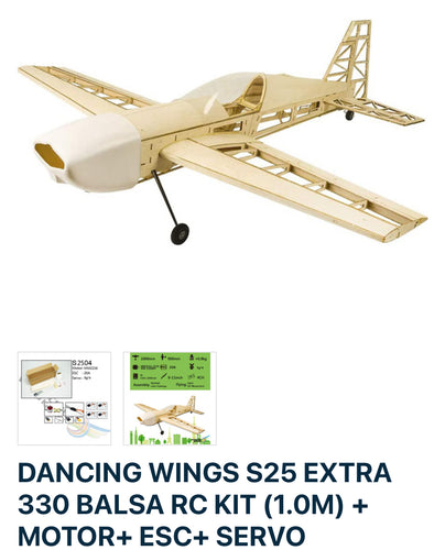 DANCING WINGS S25 EXTRA 330 BALSA RC KIT (1.0M) + MOTOR+ ESC+ SERVO