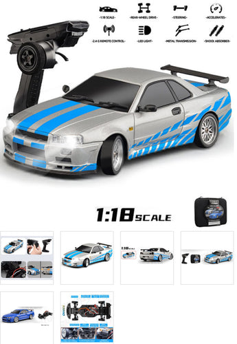 LDRC 1899S R34 GTR DRIFT CAR RTR W/ GYRO SILVER 1/18TH METAL BODY