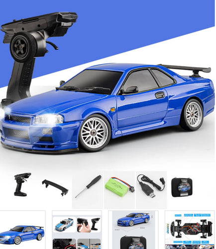 LDRC 1899BU R34 GTR DRIFT CAR RTR W/ GYRO BLUE 1/18TH METAL BODY