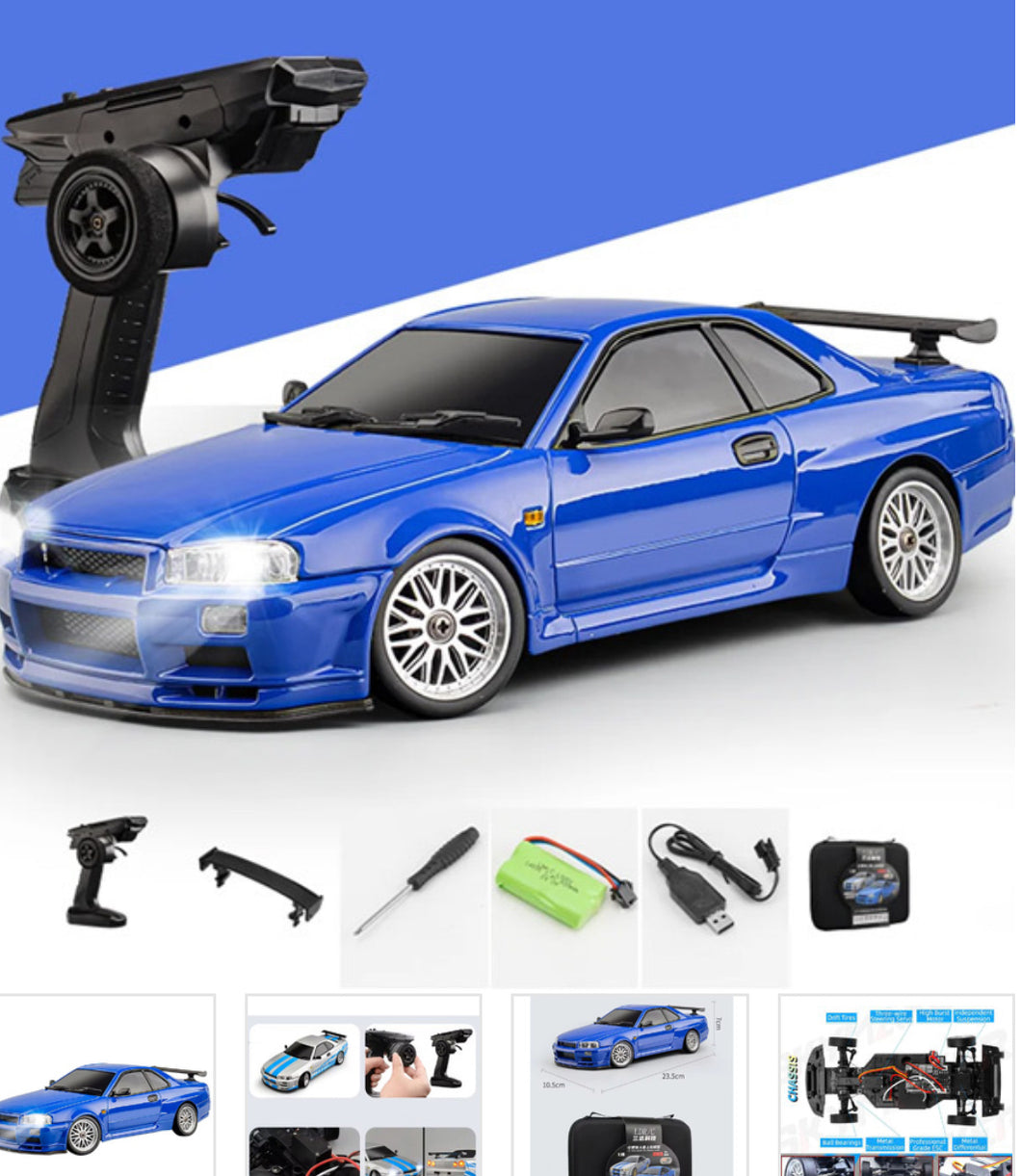 LDRC 1899BU R34 GTR DRIFT CAR RTR W/ GYRO BLUE 1/18TH METAL BODY