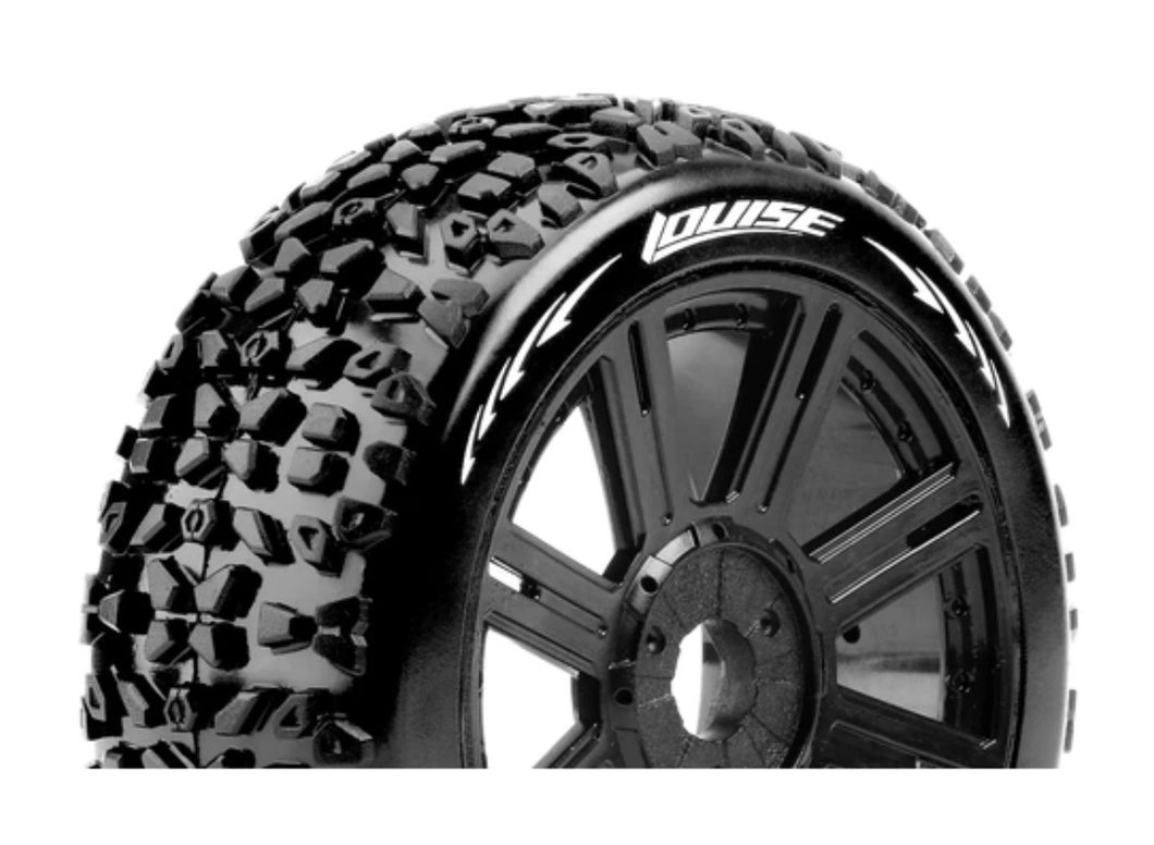 Louise RC - B-MAZINGER - 1-8 Buggy Tire Set - Mounted - Soft - Black Spoke Wheels - Hex 17mm - L-T3108SB